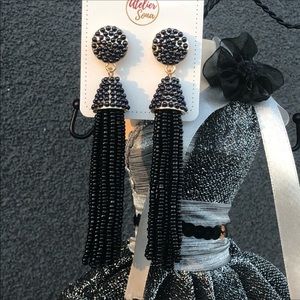 Beautiful Black Beaded Tassel Earrings